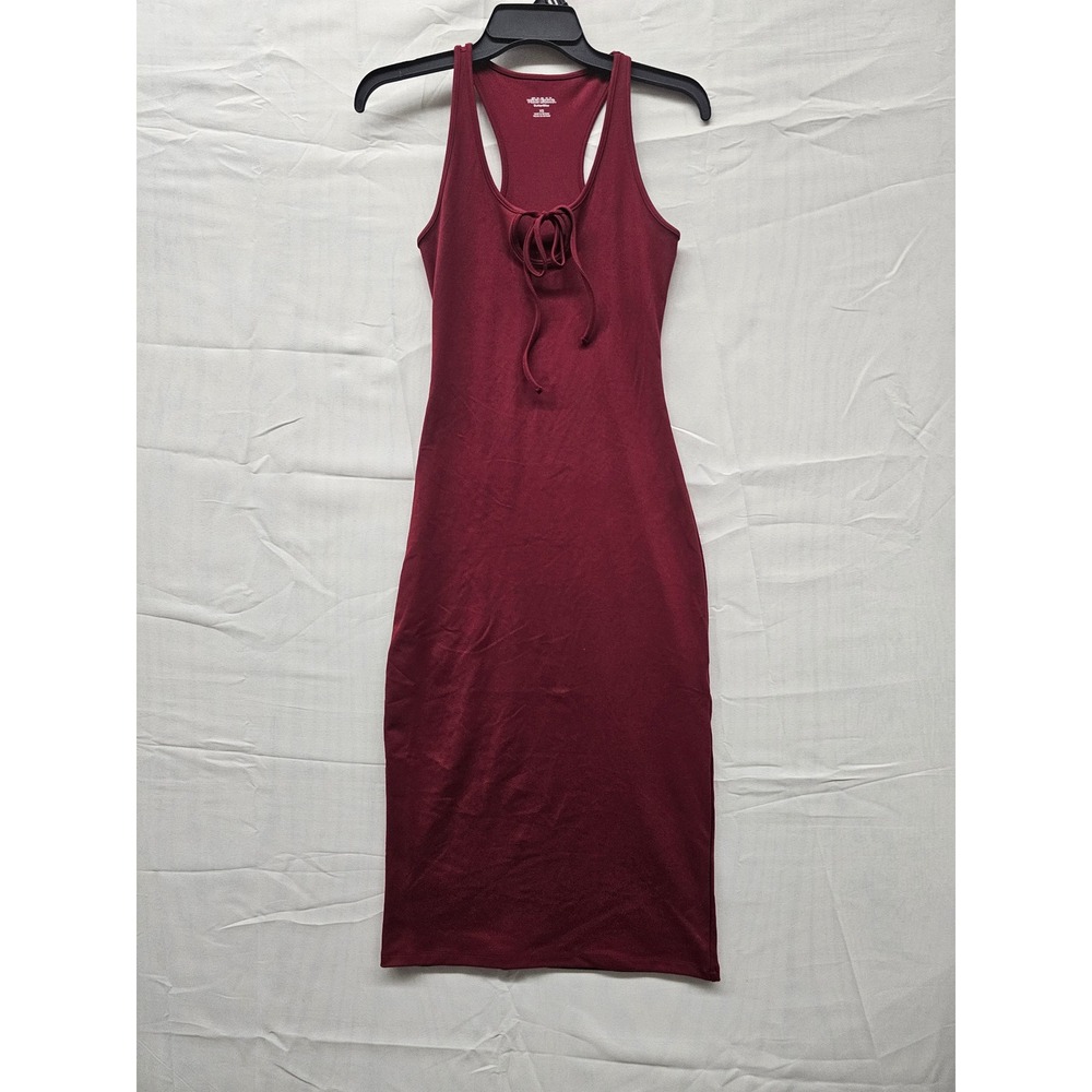 Wild Fable ButterBliss Racerback Tie Front Midi Dress Burgundy Red XS S
